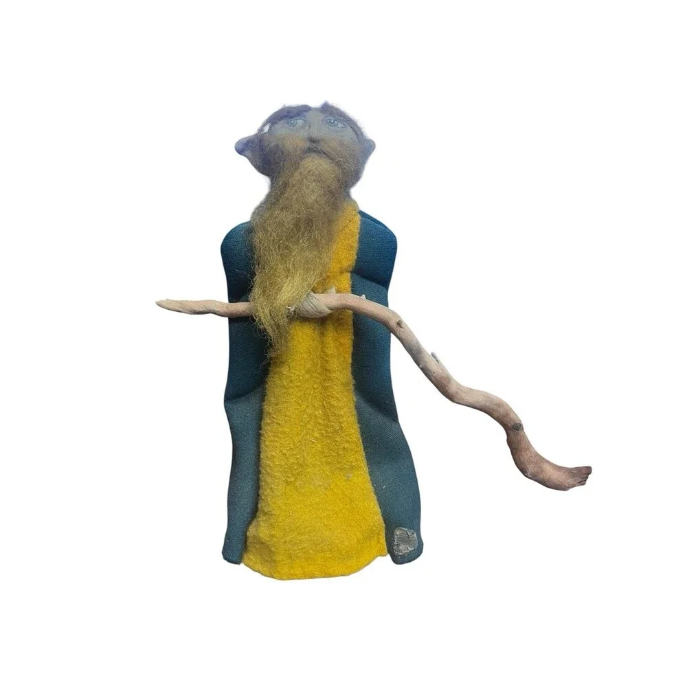 Vintage Wee Peeple Style Art Dolls OOAK Handmade Folk Wizard Woman Set